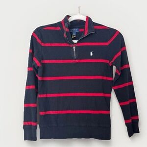 Polo Ralph Lauren Boys M (10/12) Blue & Red Striped Quarter-Zip Sweater